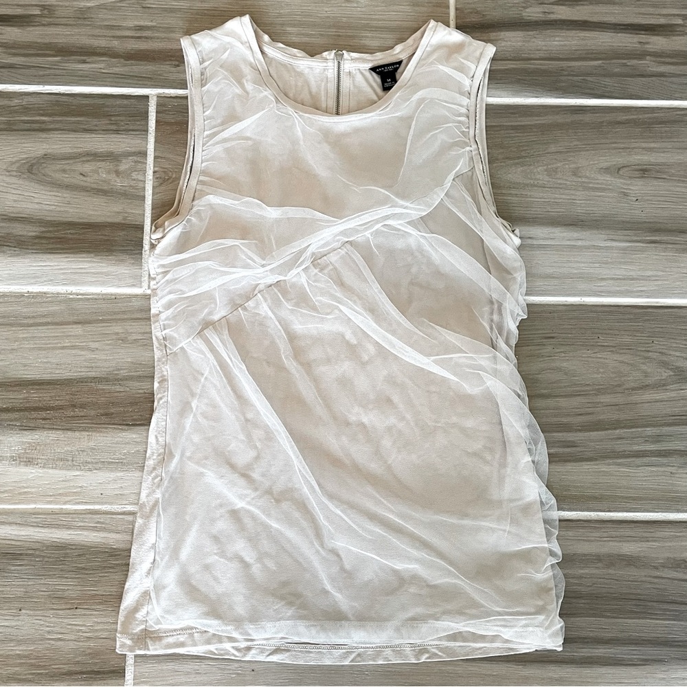 Ann Taylor | Tulle Mesh Overlay Sleeveless Top | Medium